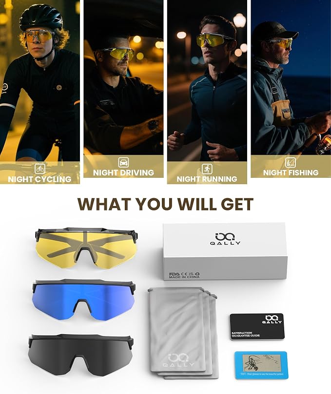 Polarized Sports Sunglasses for Men Women, UV400 Protection Mens Sunglasses Wrap Around Sun Glasses for Cycling Running
