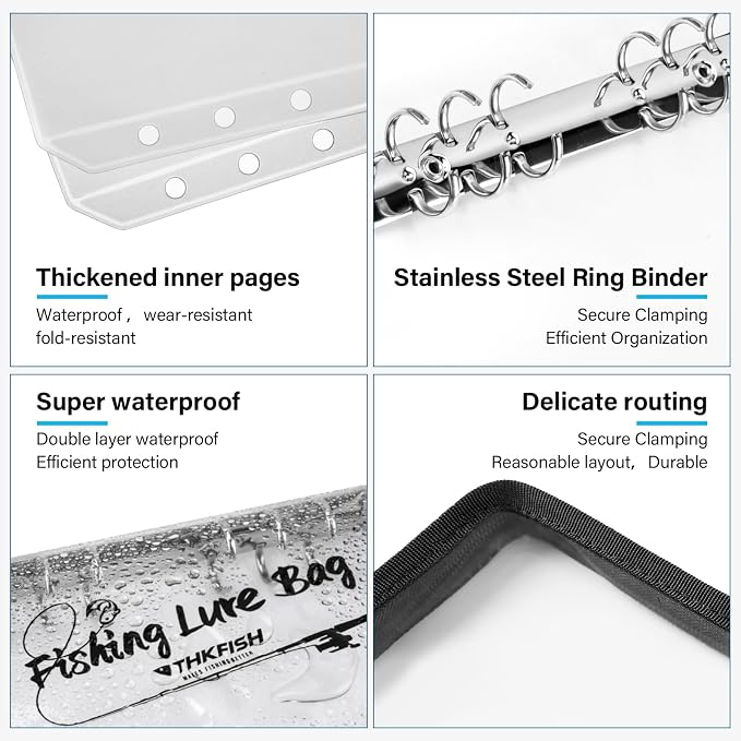 THKFISH Fishing Bait Binder, Clear Soft Plastic Bait Bags with 15pcs Thickened Ziplock Bag Storage for Hooks, Sinkers & Fishing Accessories
