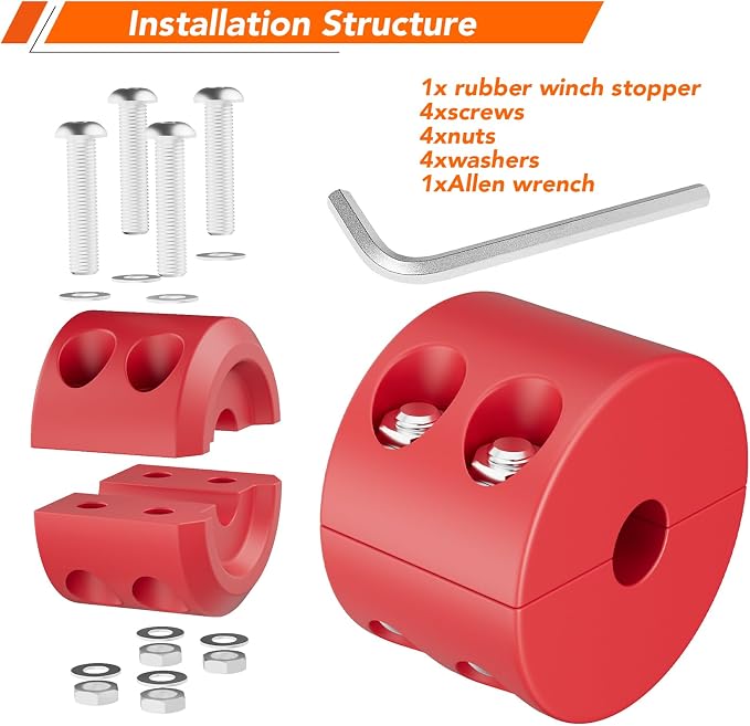 Bonison Winch Stopper for Cable. Truck UTV ATV Rubber Winch Cable Stopper, Protects Towing Hook, Synthetic Rope, Cable Line from Wear or Damage, Hawse, Bumper. Red