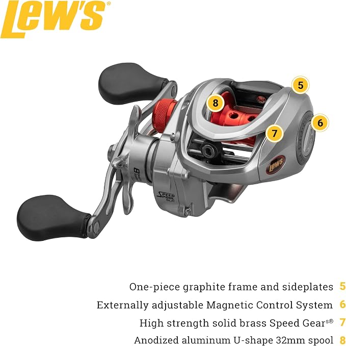 Lew's Laser MG Speed Spool Baitcast Reel and Fishing Rod Combo, Premium IM6 Graphite Rod with Split Grip EVA Handle, Right-Hand Retrieve, Silver
