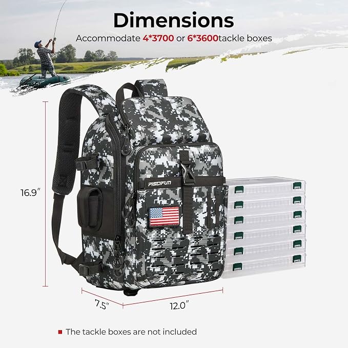 Piscifun Fishing Tackle Backpack with Rod & Gear Holder, Lightweight Fishing Tackle Storage Bag with Protective Rain Cover