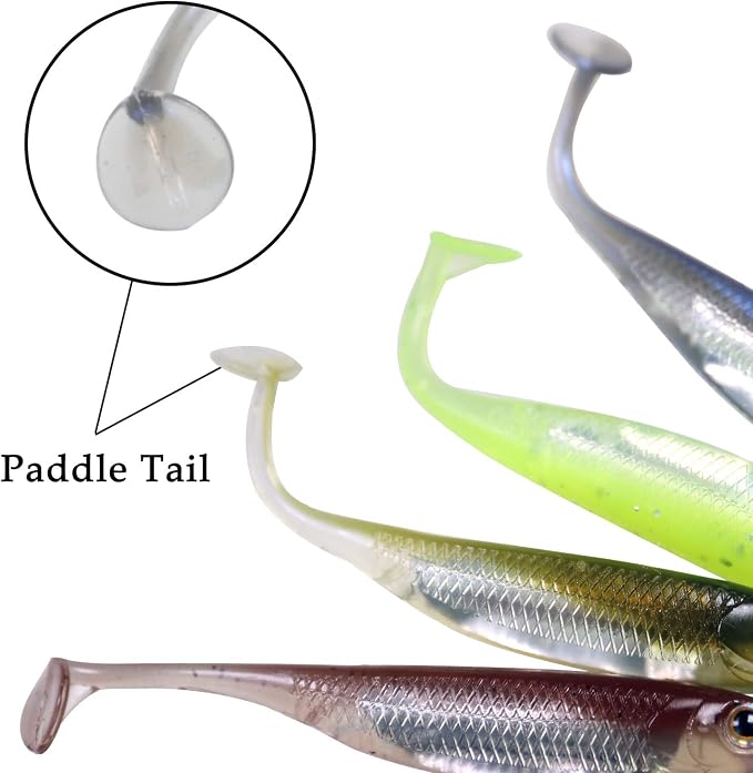 QualyQualy Soft Plastic Swimbait Paddle Tail Shad Lure Soft Bass Shad Bait Minnow Paddle Tail Swim Bait for Bass Trout Walleye Crappie - 2.75in, 3.14in, 3.94in, 5in