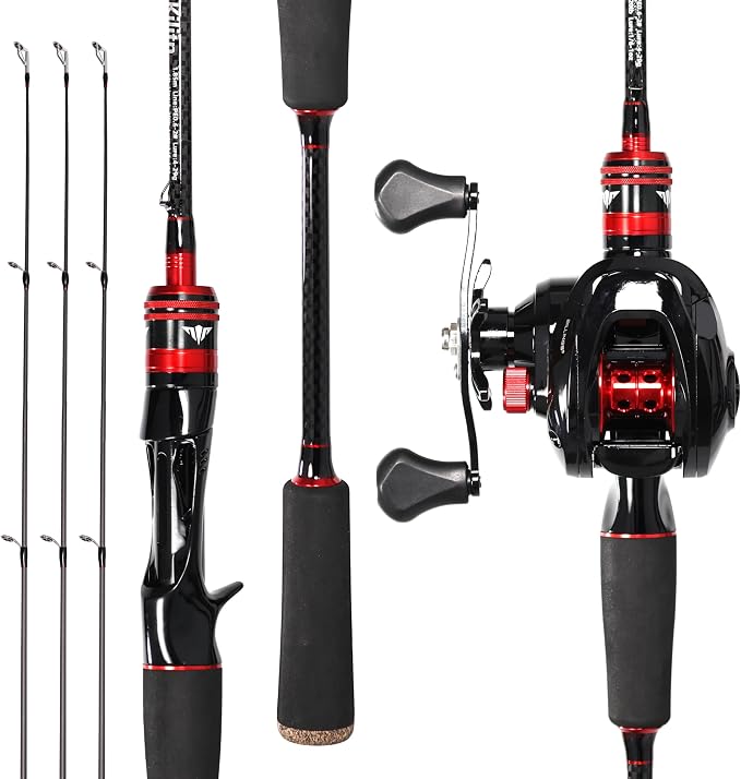 Kilitn Fishing Rod and Reel Combo, Baitcaster Rod 2-Piece & Reel, L/M/MH Power Replaceable Tips, Strong Carbon Fiber Rod with EVA Handle for Freshwater or Saltwater Fishing
