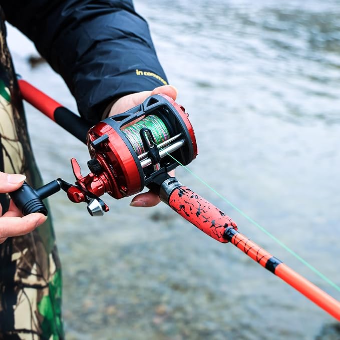 Sougayilang Conventional Reel and Fishing Rod Combo – Medium Heavy Fiberglass Rod, Heavy Duty Catfish Trolling Reel Combo for Catfish Salmon and Steelhead 6/7ft