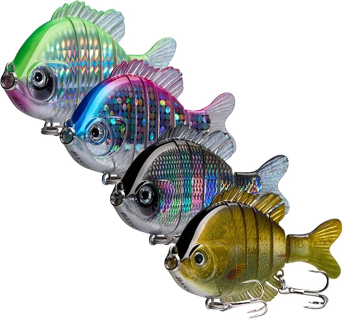 BASSDASH SwimPanfish Multi Jointed Panfish Bluegill Swimbaits Hard Topwater Bass Lures Fishing Lure Crank Saltwater 3.5in/0.85oz,Pack of 4