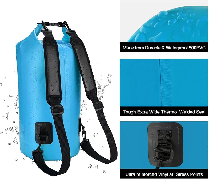 Piscifun Dry Bag, Waterproof Floating Backpack 10L/20L/30L/40L with Waterproof Phone Case for Boating, Kayaking, Fishing