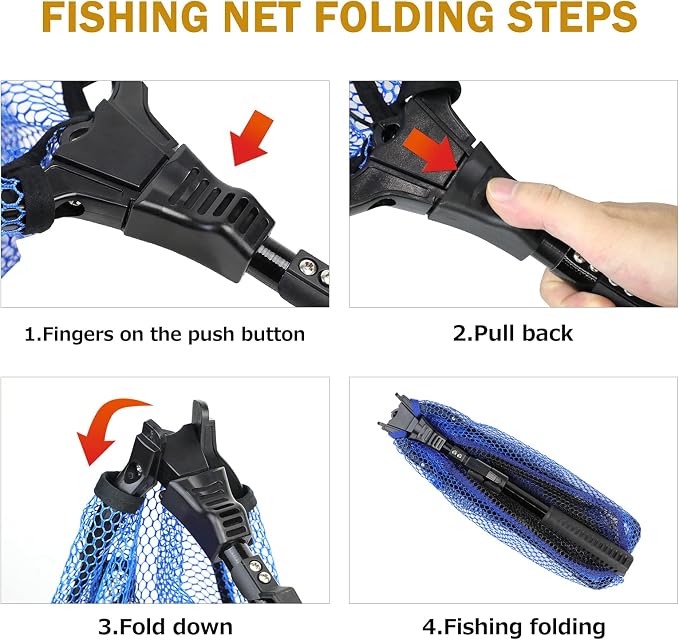 SANLIKE Fishing Net Folding Landing Net with Extra Long Telescoping Pole Handle, 37-98.4inch Rubber Coated Fishing Net for Easy Catch Release, Fish Net for Kids and Adults, 98.4"/ 71"/ 50.4"/ 43"/ 37"