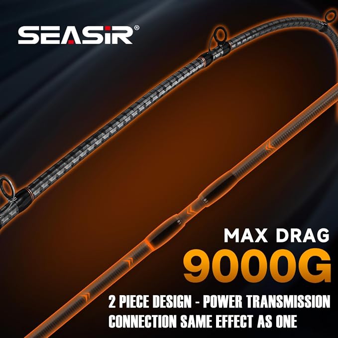 SEASIR CastX Medium Heavy Fishing Rod, Medium Light Spinning Casting Rod, 2 Piece Baitcasting Rod, Saltwater Freshwater Baitcaster Rod, Fast Action, 40T Carbon Fiber, EVA & Cork Grip, Zirconia Ring