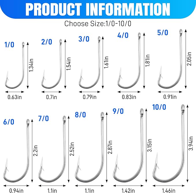 Saltwater Fishing J Hooks,35pcs O'Shaughnessy Forged Extra Strong Stainless Steel 34007 Trolling Long Shank Fishing Hooks for Sea Bass Striper Bluefish Catfish Snapper Saltwater Freshwater Fishing