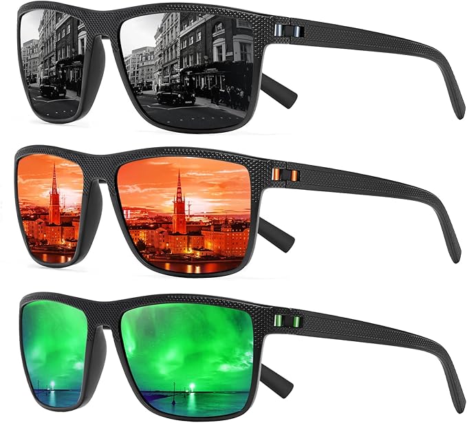 Square Polarized Sunglasses for Men and Women Lightweight Frame Sun Glasses with UV Protection