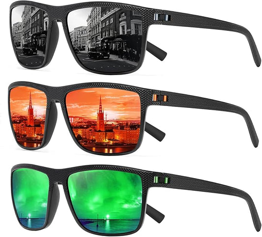 Square Polarized Sunglasses for Men and Women Lightweight Frame Sun Glasses with UV Protection