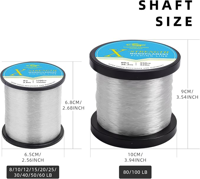 SF Monofilament Fishing Line Premium Spool X-Strong Mono Nylon Material Leader Line for Saltwater Freshwater 8/10/12/15/20/25/30/40/50/60/80/100LB