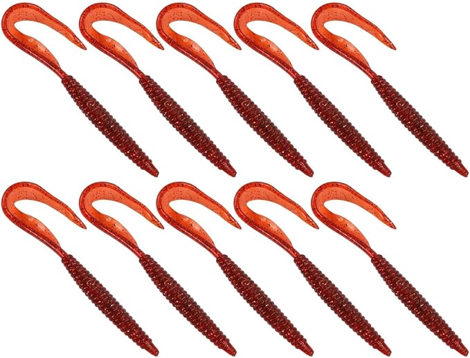 Soft Worm Fishing Lures 3.5cm PVC Earthworm Bait with Flowing Tentacles Realistic Simulation for Freshwater Saltwater Angling 10 Pack(Red)