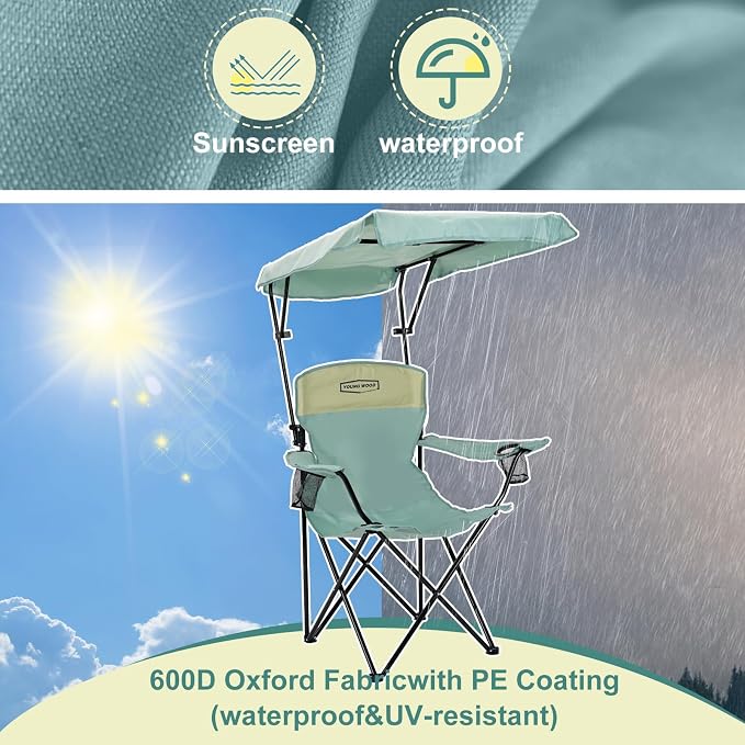 YOUNG WOOD Portable Camping Chair Beach Chair with Shade Canopy, Fold Lightweight Oversized for All, Easy to Open and Close Without Installation, Side Pocket Design for All Outdoor Activities, Blue