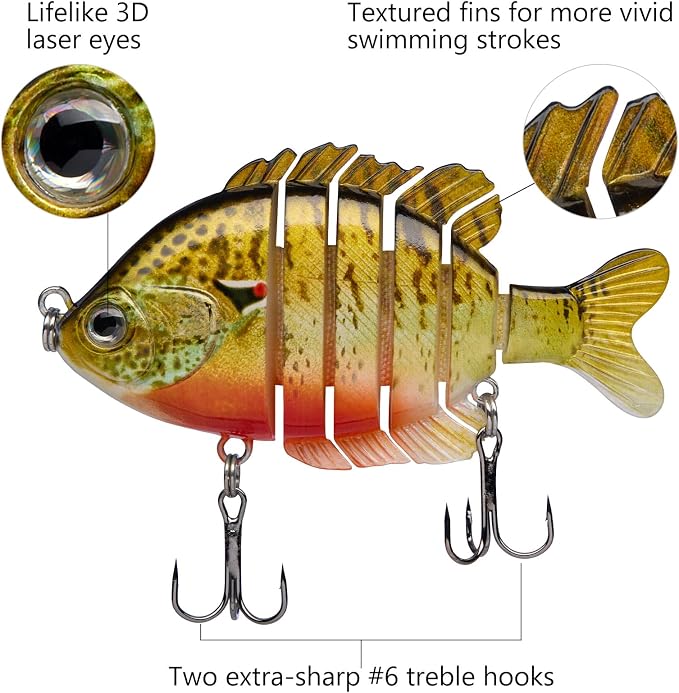 BASSDASH SwimPanfish Multi Jointed Panfish Bluegill Swimbaits Hard Topwater Bass Lures Fishing Lure Crank Saltwater 3.5in/0.85oz