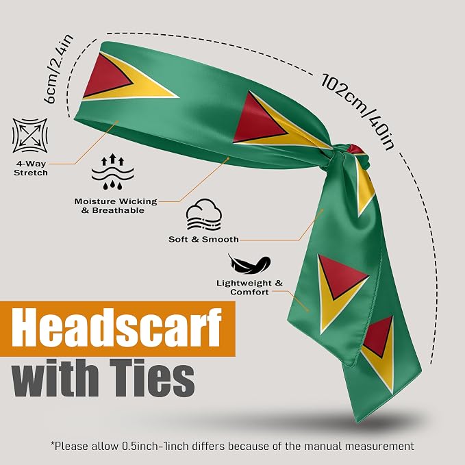 Flag Tie Headbands for Men Women, Moisture Wicking Sweatband Breathable Sports Headwrap, Non-Slip Stretchy Adjustable Fitness Hair Band