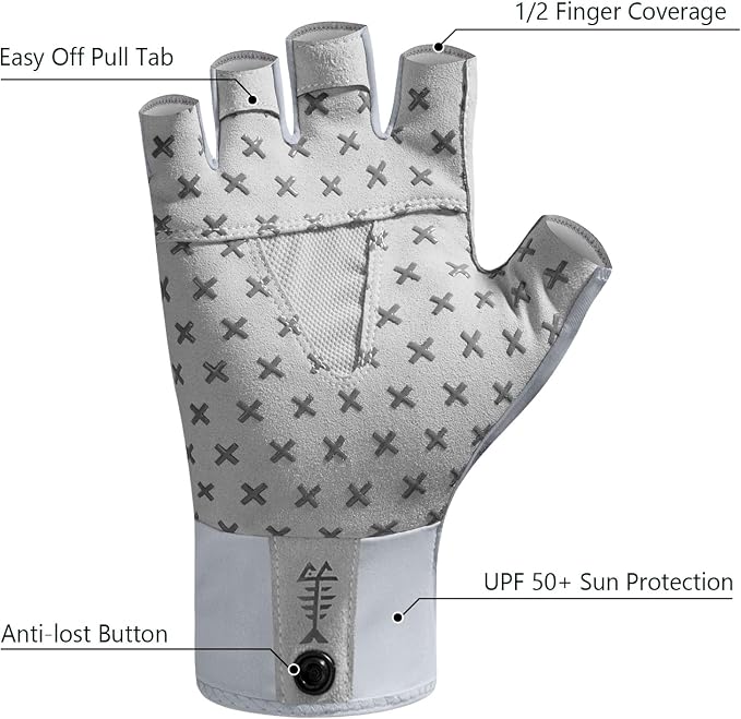 BASSDASH Unisex UPF 50+ Half Finger Sun Gloves Fingerless Breathable UV Protection for Fishing Hiking Kayaking Rowing FG02