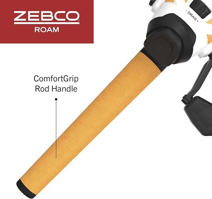 Zebco Roam Spincast Reel and Fishing Rod Combo, 6-Foot 2-Piece Fiberglass Fishing Pole with ComfortGrip Handle, Quickset Anti-Reverse Fishing Reel, Pre-Spooled with 10-Pound Zebco Line