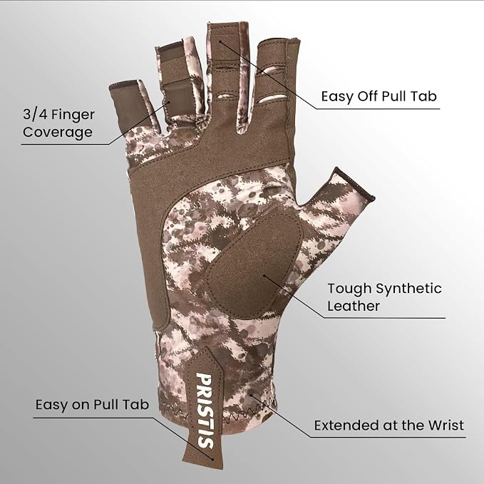 Pristis UPF 50+ Fishing Fingerless Gloves, UV Protection Breathable Half-Finger Sun Gloves for Men Women Boys Kayaking