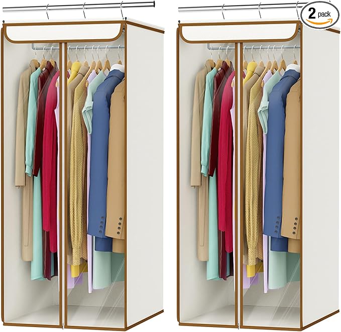 Univivi Garment Bags for Hanging Clothes, Large Clothes Storage Bags Closet Organizer with Clear Window, Premium Hanging Garment Storage Bag for Suits, Coats, Dresses, 40", 2 Pack (Beige)