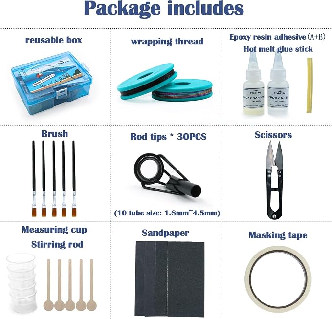 FishTrip Rod Tip Repair Kit, 20/60/70/90/230pcs Fishing Rod Tips Replacement Kit Stainless Steel Ceramic Guides Ring Fishing Pole Eyelets Repair Kit