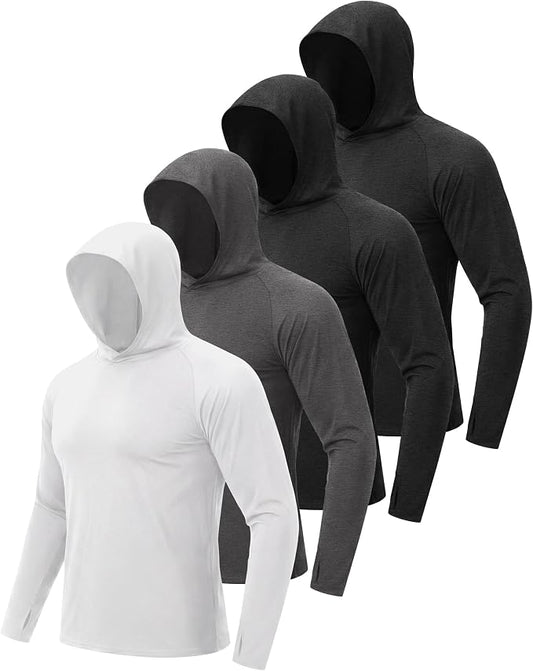 BOOJO 4 Pack Sun Hoodie for Men - UV UPF 50+ Fishing Shirts Long Sleeve Lightweight Tops for Athletic Running Gym Workout