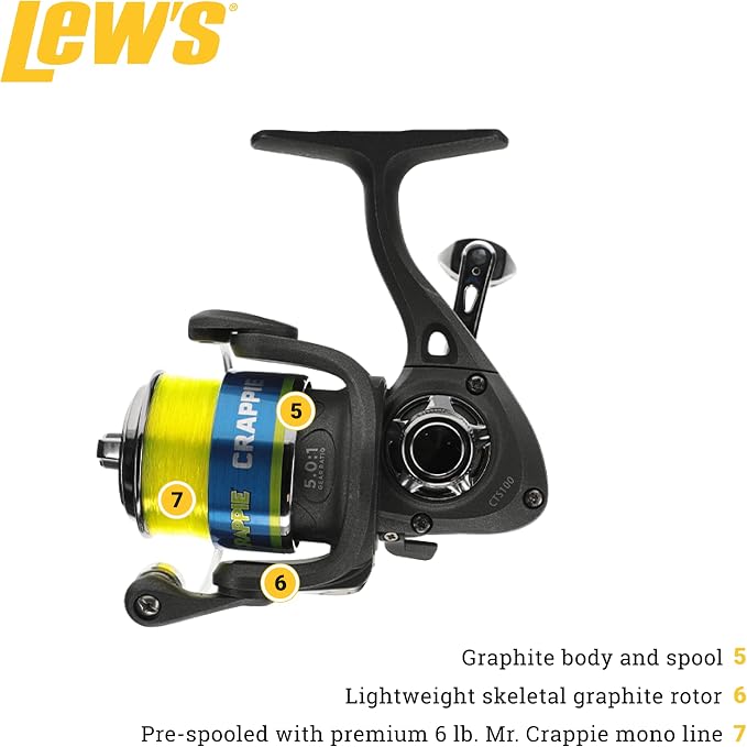 Lew's Crappie Thunder Spinning Fishing Reel, 2 Bearing System, Right or Left-Hand Retrieve, Crappie Thunder Green