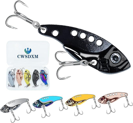 VIB Metal Lures Zinc Alloy Fishing Blade Spinner Bait with Treble Hooks Fishing Spoons Lures Pack of 5