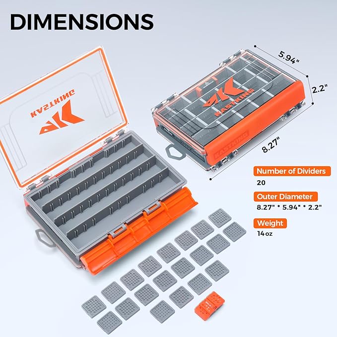 KastKing HyperSeal 3500 Double-Sided Waterproof Fishing Tackle Box – Adjustable Dividers, EVA Foam Jig Storage, Lure & Terminal Tackle Organizer,2 Pack