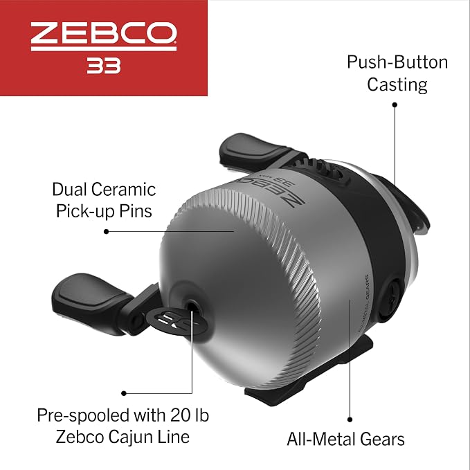 Zebco 33 Spincast Fishing Reel, Right or Left-Hand Retrieve, Pre-Spooled with Zebco Cajun Line