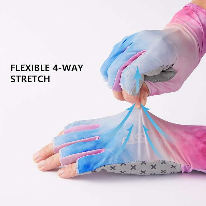 BASSDASH 3/4 Finger UPF 50+ Sun Gloves Breathable Anti-Slip Silicone Palm for Men Women Fishing Fingerless Cycling Running