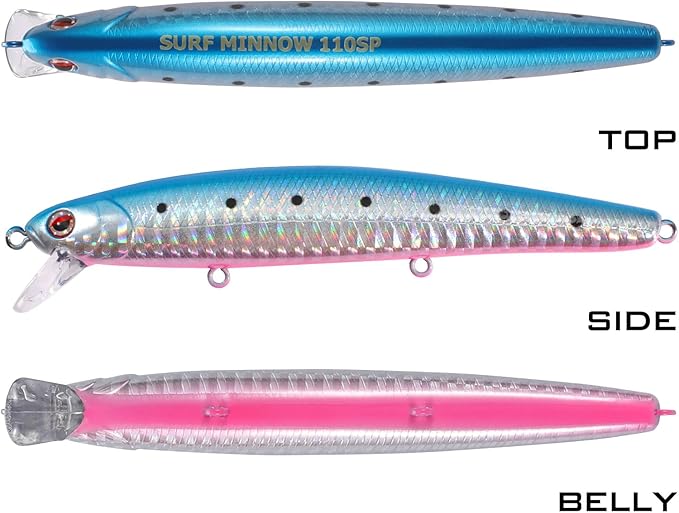 LITTMA California Surf Fishing Lures Saltwater Jerkbait Crankbait Surf Minnow 110/125 - Metallic Sardine Super Glow & Pearl Pink Belly Glow Lures for Halibut & Striper Fishing
