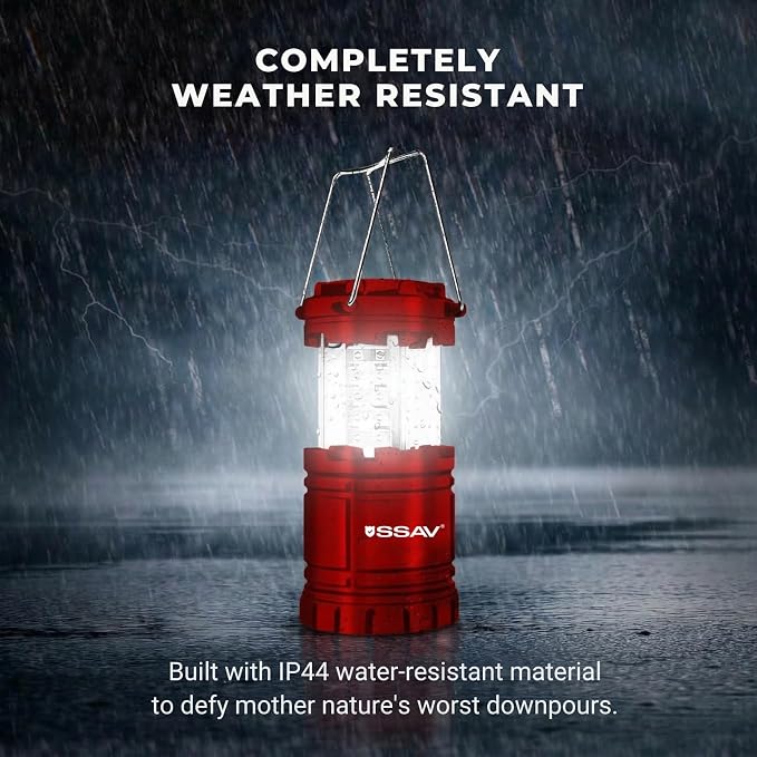 SSAV LED Camping Lantern, Emergency Lanterns for Power Outages & Hurricane Preparedness, Collapsible Portable Survival Lights for Camping, Storms & Emergencies, Batteries Included (2, Red)