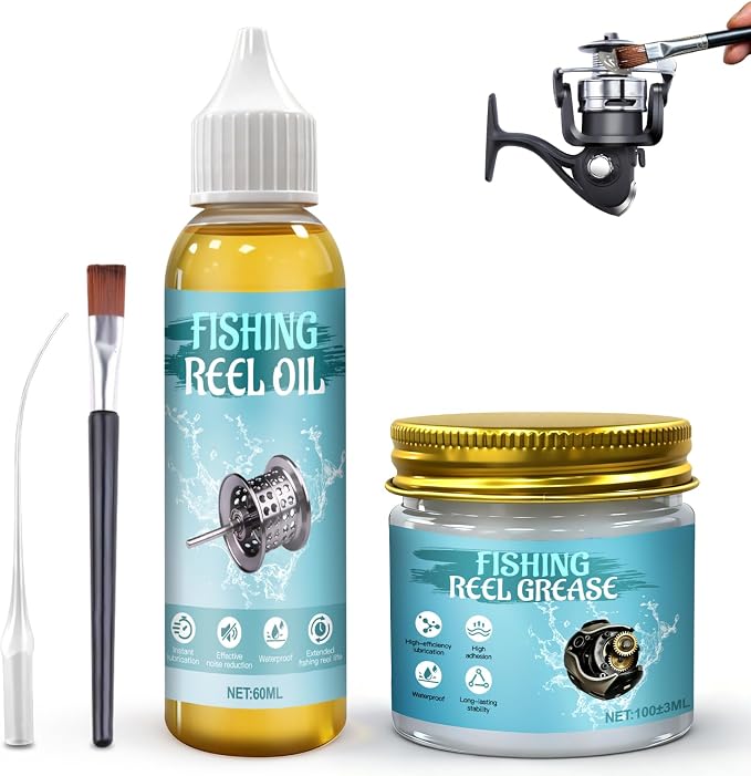 Fishing Reel Oil and Grease Kit, 60ml Fishing Reel Oil and 100ml Fishing Reel Grease High-Efficiency Lubrication Precise Maintenance Waterproof Long-Lasting for Various Fishing Reels