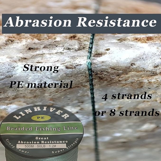 Braided Fishing Line, Strong Power, Great Abrasion Resistance, Thin Diameter, No Stretch, Low Memory and High Sensitivity(164/328/547/1093Yds) 10/15/20/30/40/50/60/70/80/100LB,4/8 Strands