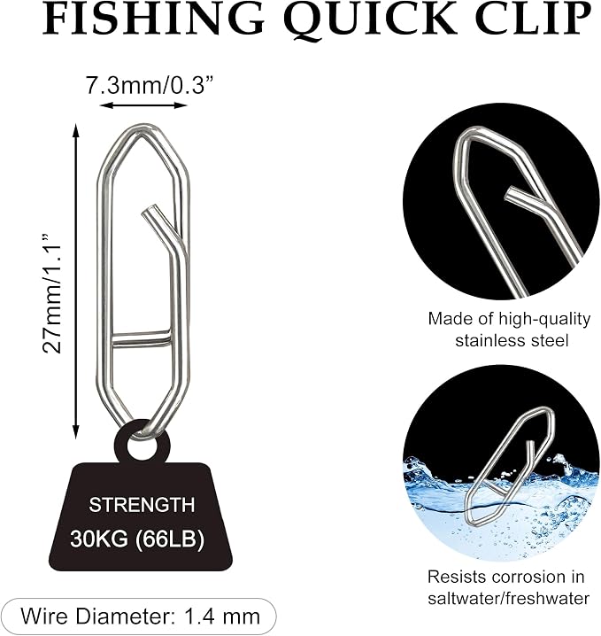 Quacc 50 PCS Fishing Power Speed Clips, Strong Stainless Steel Lure Quick Snaps Connector Tackle for Fishing Lure Crankbait Popper Corks Rigs Quick Change Freshwater Saltwater