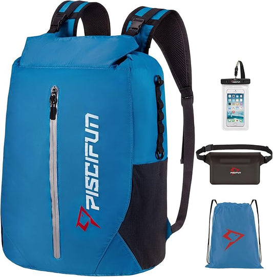 Piscifun Dry Bag Waterproof, Lightweight Dry Backpack Roll-Top Sealed with Waist Pouch and Phone Case Keeps Gear Dry Inside for Kayaking, Boating