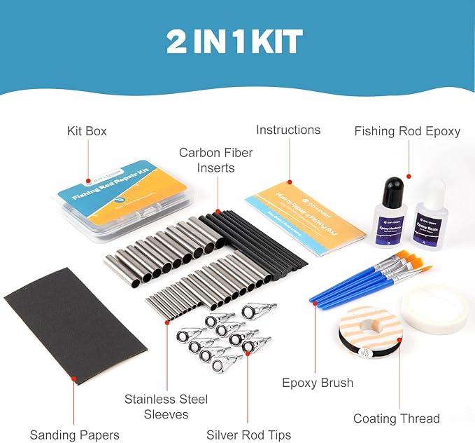 Fishing Rod Repair Kit Complete, Easy&Quick Approach to Repair Broken Fishing Pole with Epoxy Glue