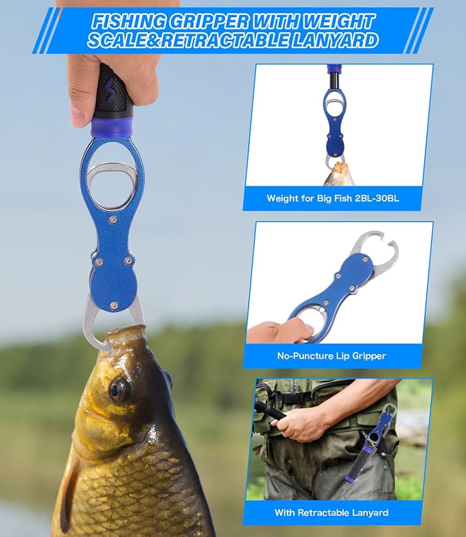 Fishing Tool Set, Fishing Pliers & Hook Remover,Fish Gripper with Weight Scale,Fish Ruler,Fish Gloves,Fishing Gear Tool Kit Accessories for Men Gift