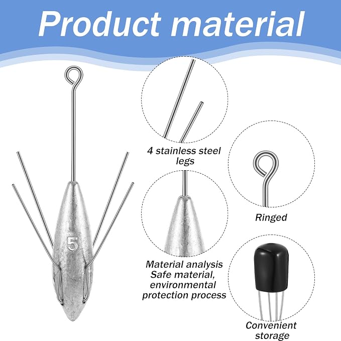 Sotiff 5 Pcs Sputnik Sinker Surf Fishing Weights Fishing Equipment Long Tail Surfing Surf Casting Sinkers Spider Weights for Catfish Near Sea Ocean Ship Breakwater Large River Beach Man Gift