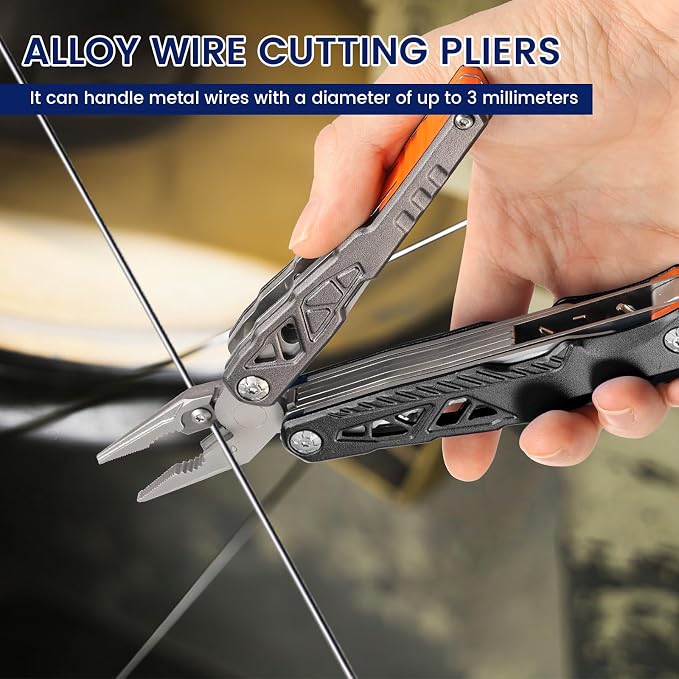 18-in-1 Multipurpose Tool Kit, Survival Camping Gear & Fishing Gifts, Multitool with Hammer, Pliers, Screwdriver and Pocket Knife for Dad Men(Black)