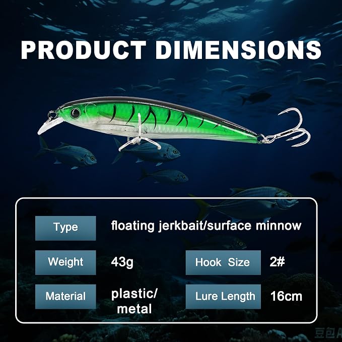 Topwater Fishing Lures, Minnow Lure for Bass Fishing, Life-Like Jerkbait Fishing Lures with Treble Hook, Popper Crankbait Sinking Lure for Freshwater/Saltwater