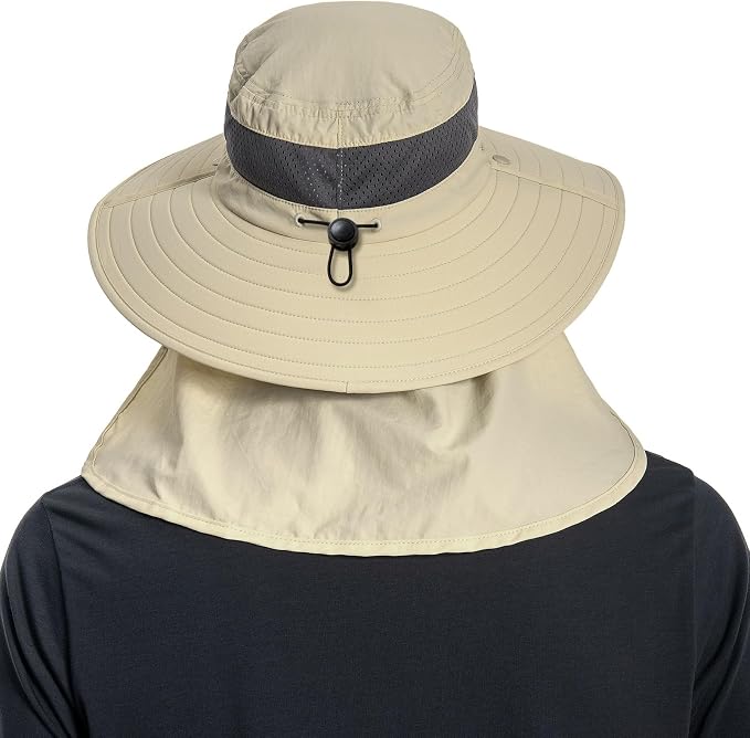 BASSDASH UPF 50+ Breathable Sun Hat with Removable Face Cover and Neck Flap Wide Brim Bucket Hat for Fishing Hiking Men Women