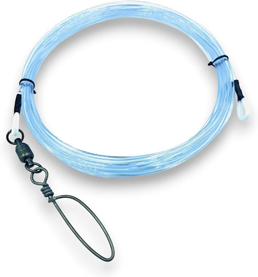 Wahoo Shock Leader for High Speed Trolling. 250-400lb Test Available, with Ball Bearing snap Swivel.