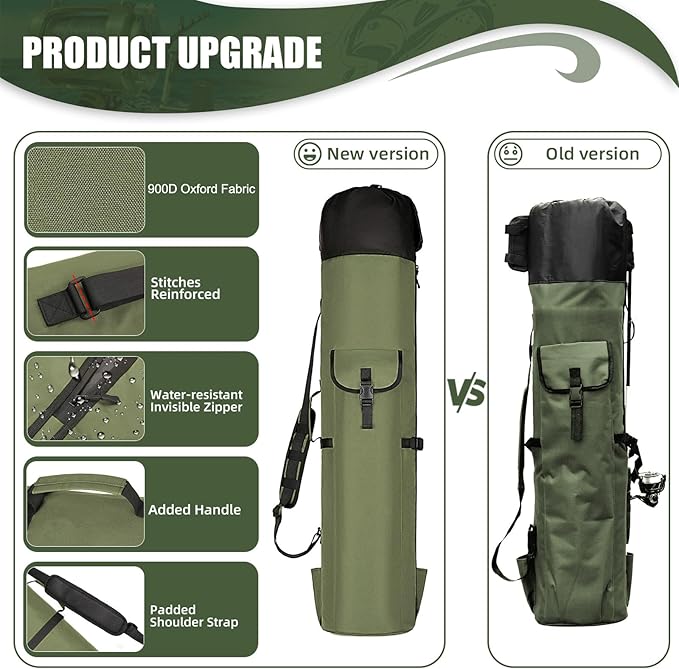 Fishing Rod Bag Fishing Rod Case, Durable Folding 900D Oxford Fabric Portable Large Capacity Waterproof, Fishing Gifts for Men Boys