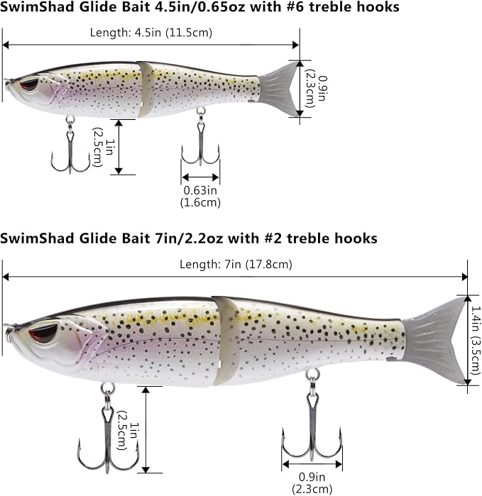 Bassdash SwimShad Glide Baits Jointed Swimbait Bass Pike Salmon Trout Muskie Fishing Lure,3-Pack