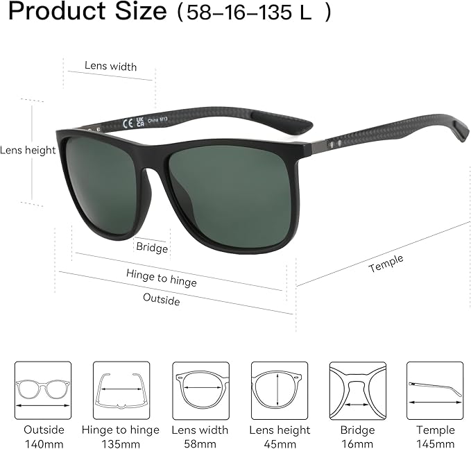 ZENOTTIC Square Polarized Sunglasses for Men Ultralight Carbon Fiber Sun Glasses Driving Fishing Golf Sports UV400 Protection