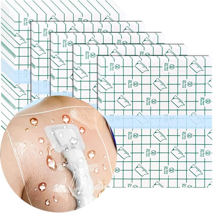 Waterproof Shower Cover Shields for Dialysis Port Picc Line Chest Catheter PD Peritoneal Dialysis Chemo Port Feeding Tube Shower Protector 10" x 10" (Pack of 25)