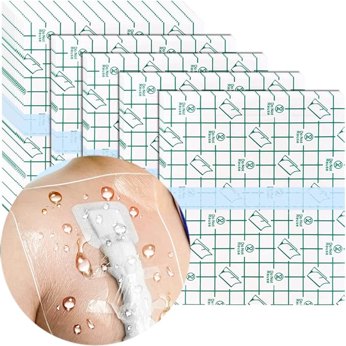 Waterproof Shower Cover Shields for Dialysis Port Picc Line Chest Catheter PD Peritoneal Dialysis Chemo Port Feeding Tube Shower Protector 12" x 12" (Pack of 25)