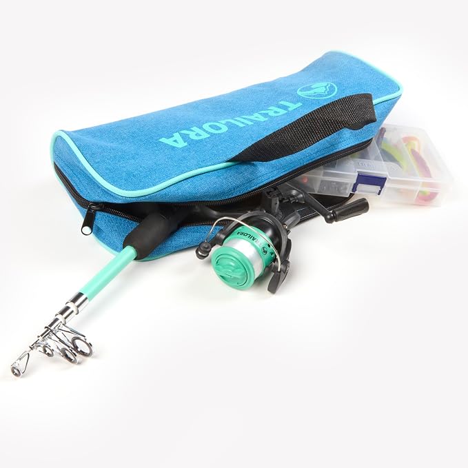 Fishing Kit with Rod, Pre-Spooled Reel, Tackle, Hooks, Zip Carry Case - Camping/Hiking/Kayaking/Boat/RV/Car/Cabin/Cottage